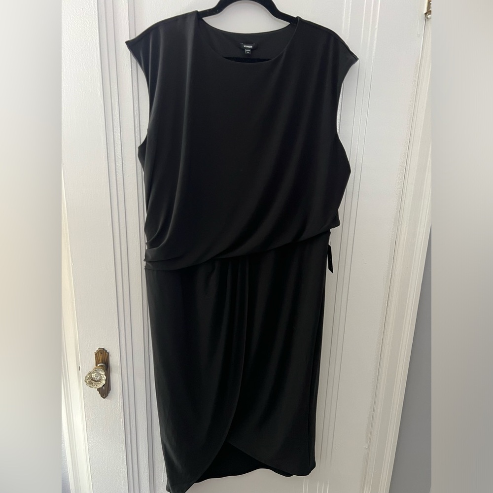 Express Crew Neck Cap Sleeve Ruched Draped Midi Sheath Dress